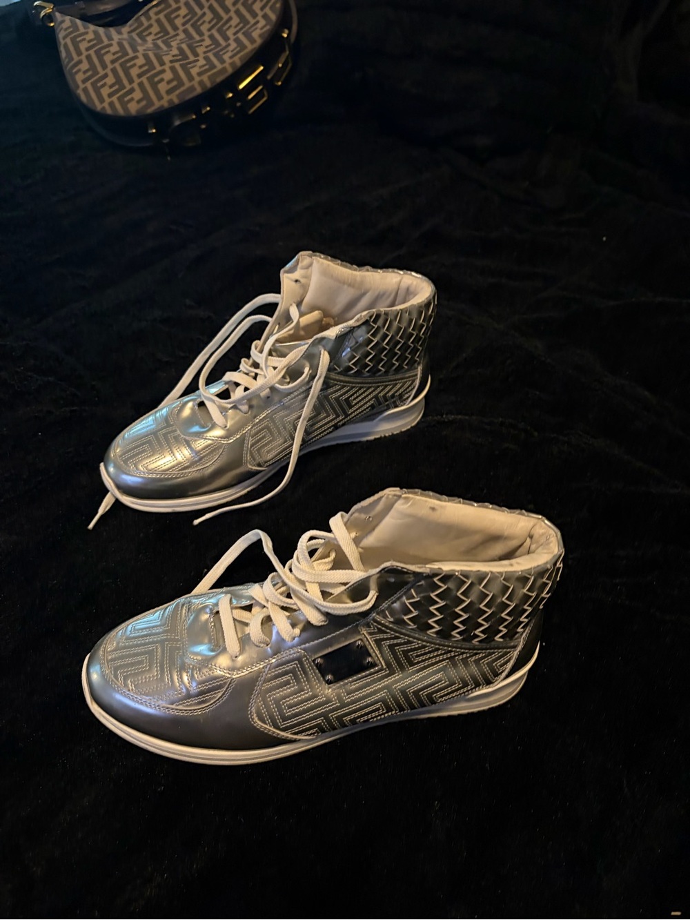 Versace Silver Geometric High-Top Sneakers
